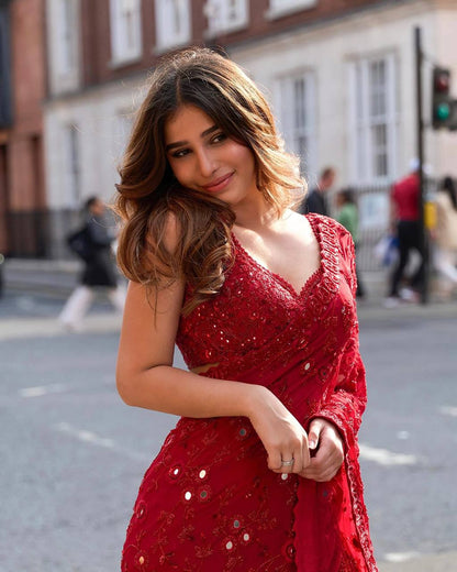 Red Party Wear Bollywood Georgette Saree | Clone Design