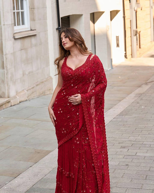 Red Party Wear Bollywood Georgette Saree | Clone Design