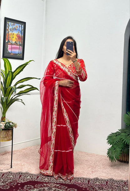 Red Party Wear Butterfly Net Saree