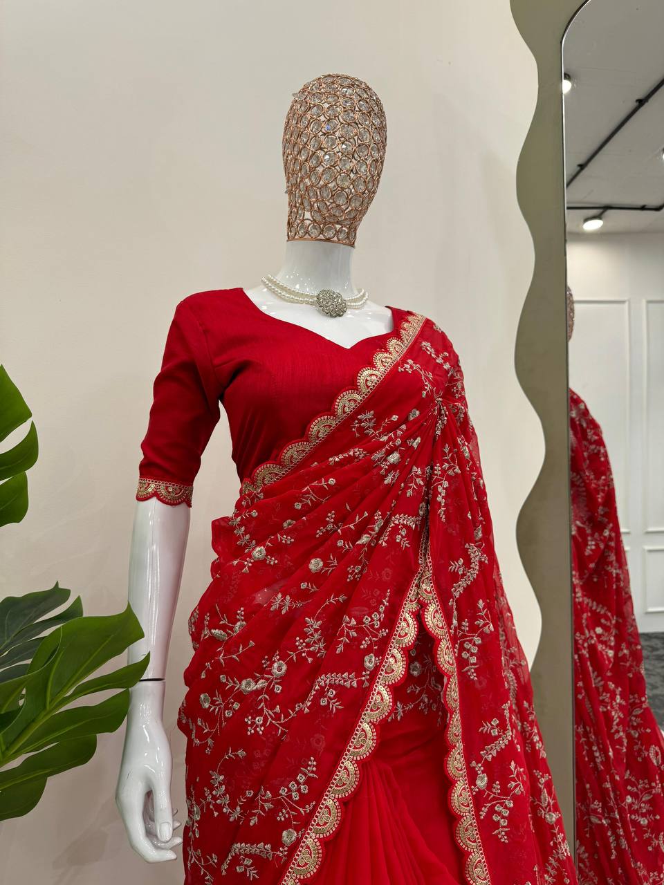 Red Party Wear Tabby Silk Saree