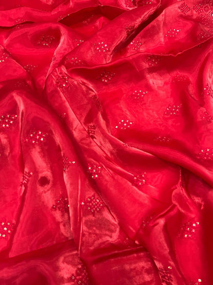 Cherry Red Party Wear Zimmy Choo Silk Saree