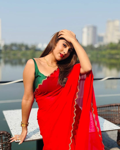 Red Plain Georgette Saree