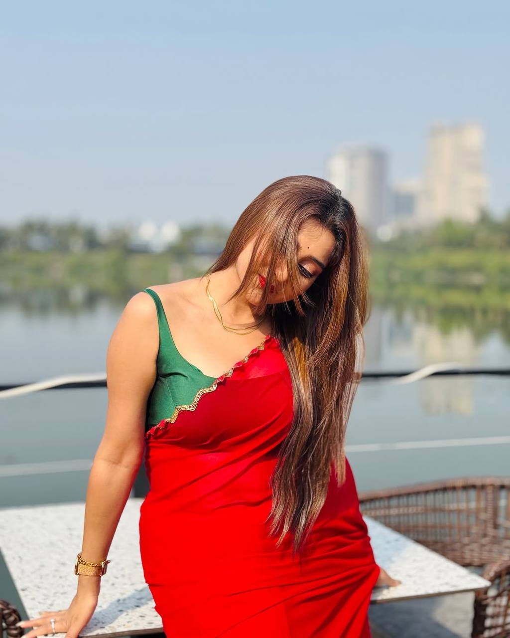 Red Plain Georgette Saree