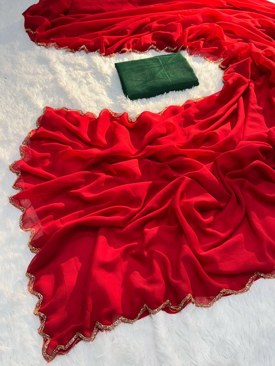 Red Plain Georgette Saree