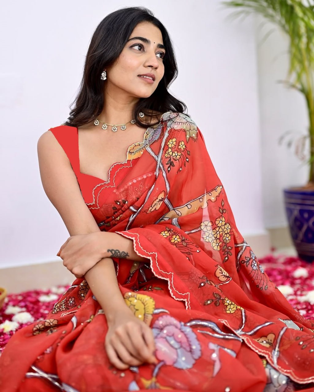 Red Stylish Printed Vichitra Silk Saree
