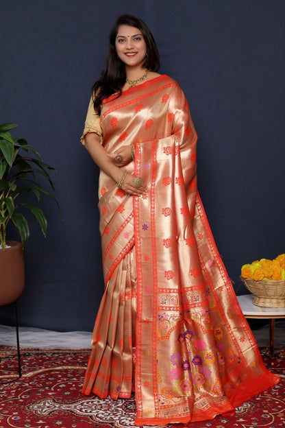 Red Traditional Paithani Handloom Silk Saree