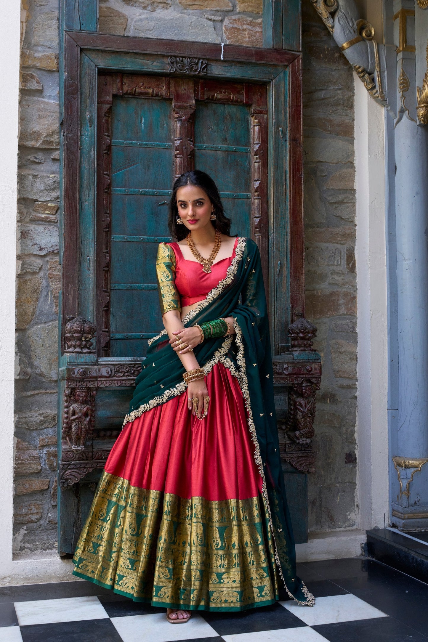 Red Traditional South Indian Lehenga