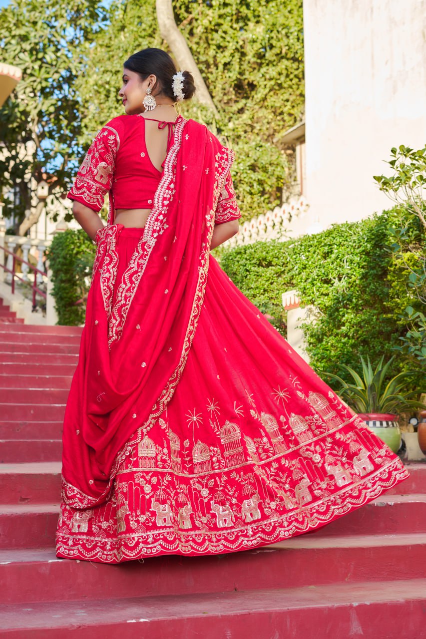 Red Wedding Wear Georgette Lehenga