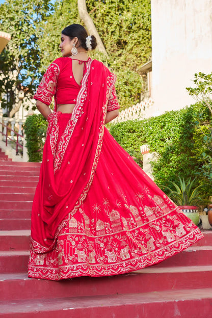 Red Wedding Wear Georgette Lehenga