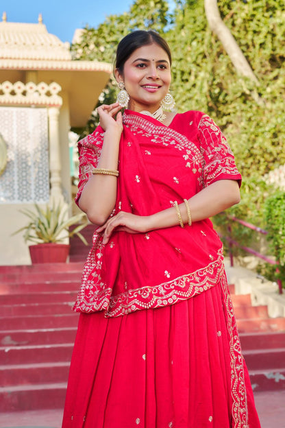 Red Wedding Wear Georgette Lehenga