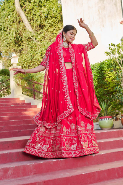 Red Wedding Wear Georgette Lehenga