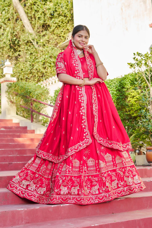 Red Wedding Wear Georgette Lehenga