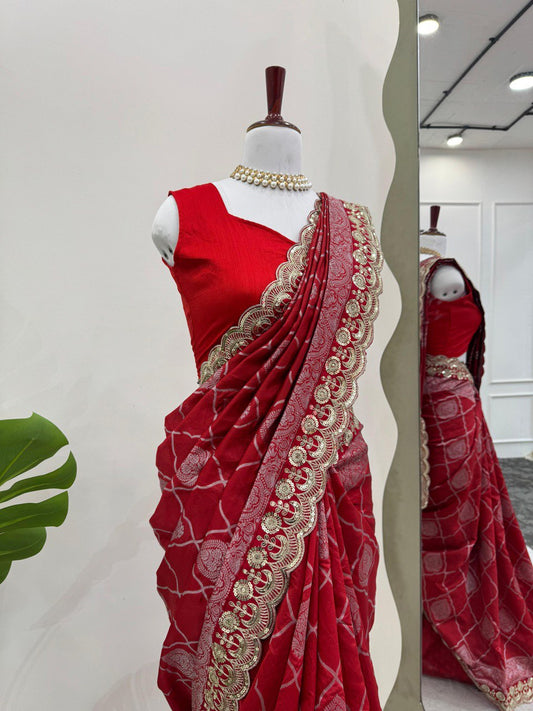 Red Wedding Wear Kota Silk Saree