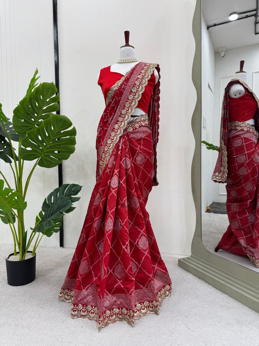 Red Wedding Wear Kota Silk Saree
