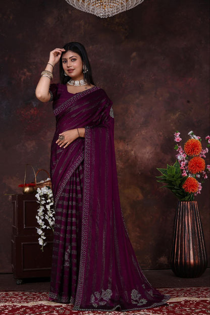 Rim Zim Georgette Strip Weaving Zari Silk Saree