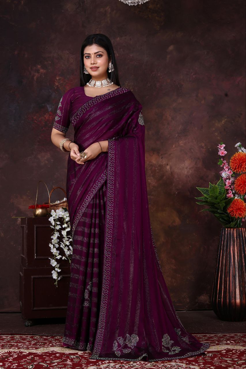 Rim Zim Georgette Strip Weaving Zari Silk Saree