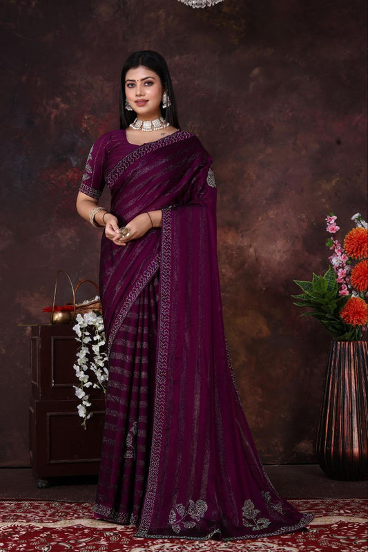 Rim Zim Georgette Strip Weaving Zari Silk Saree