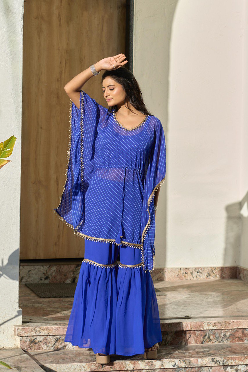 Royal Blue Designer Georgette Sharara Cord Set