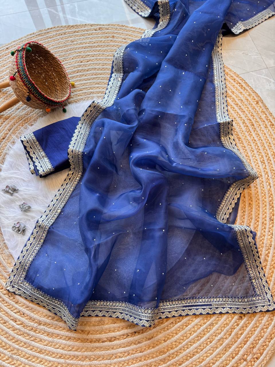 Royal Blue Designer Organza Silk Saree