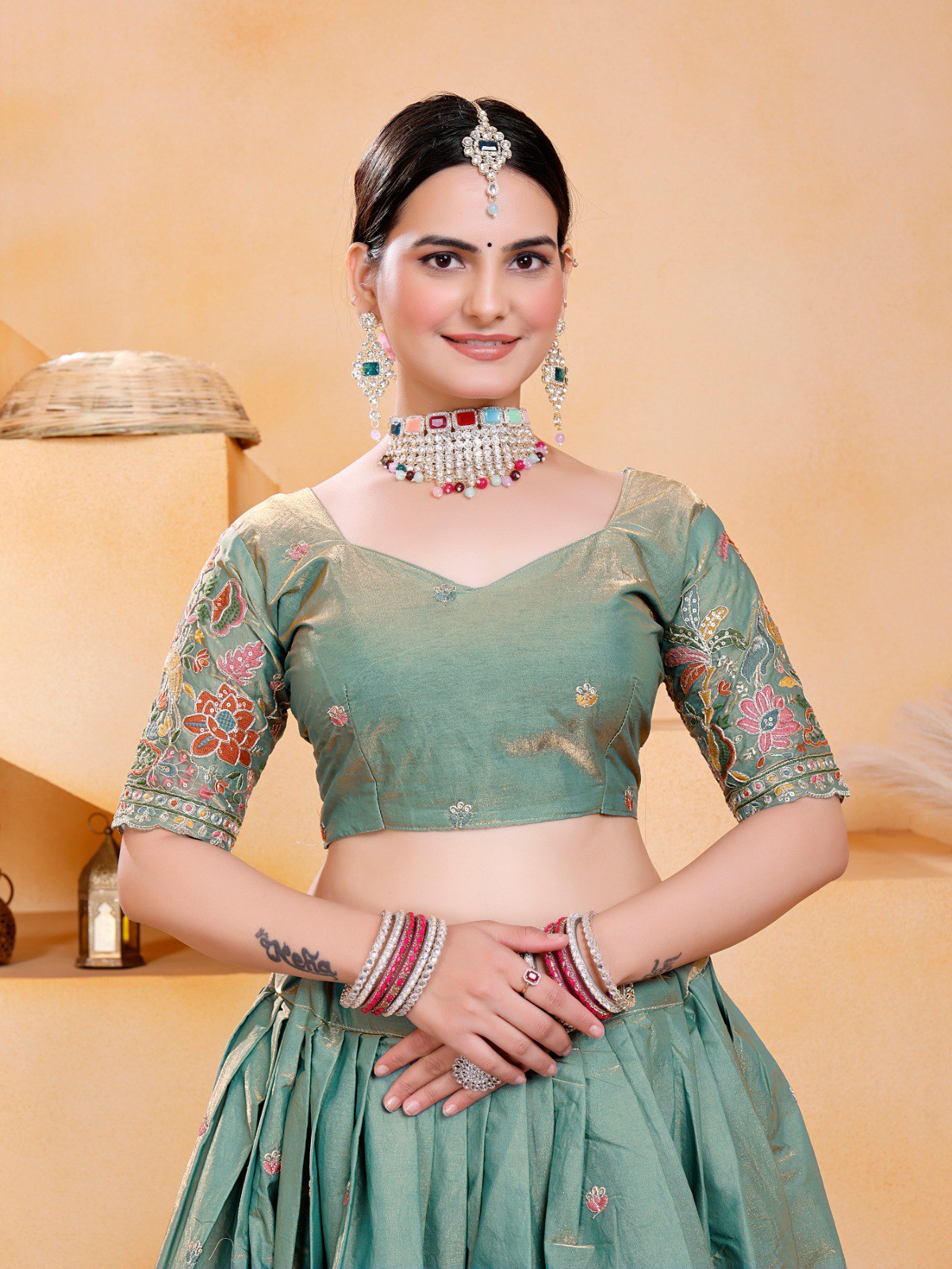 Sage Green Party Wear Fendy Silk Saree