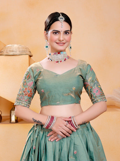 Sage Green Party Wear Fendy Silk Saree