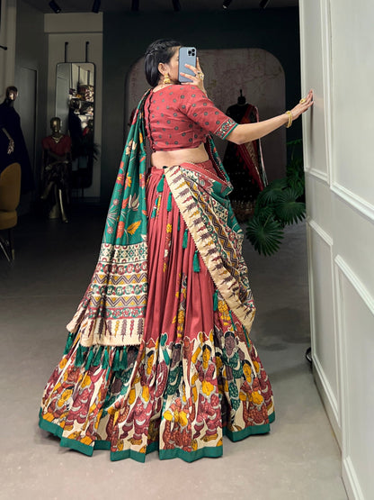 Salmon Traditional Tussar Silk Lehenga Choli