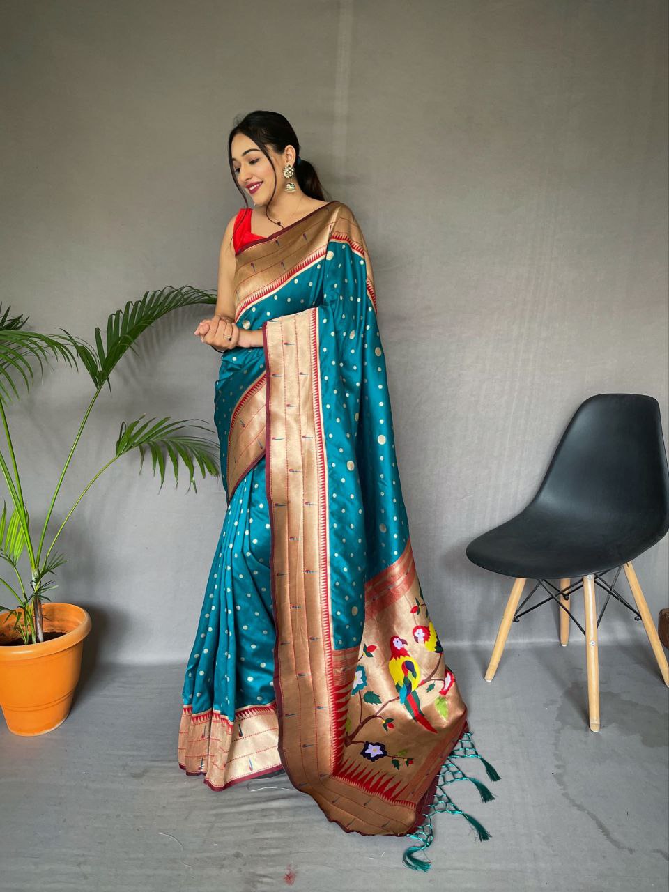 Sea Blue Wedding Wear Paithani Silk Saree