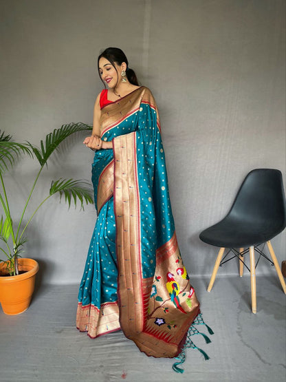 Sea Blue Wedding Wear Paithani Silk Saree