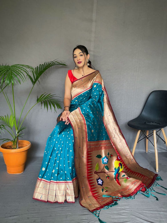 Sea Blue Wedding Wear Paithani Silk Saree