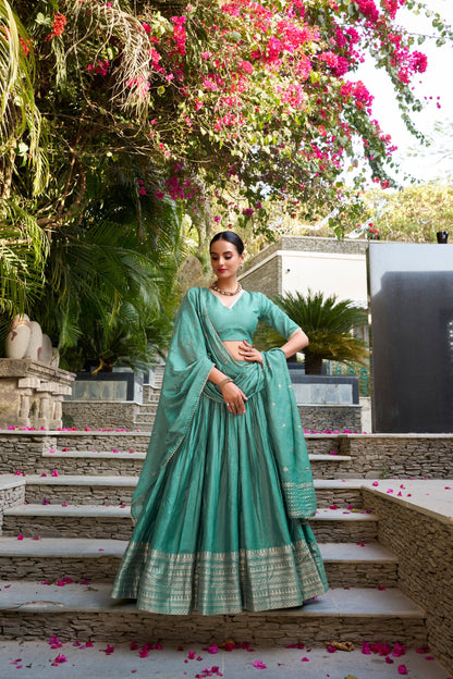 Sea Green Traditional Pure Chanderi Lehenga