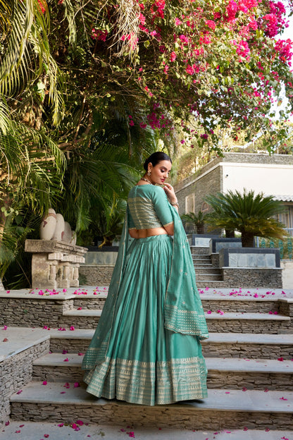 Sea Green Traditional Pure Chanderi Lehenga