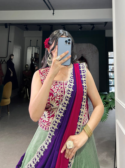 Sea Green Wedding Wear Vichitra Silk Saree