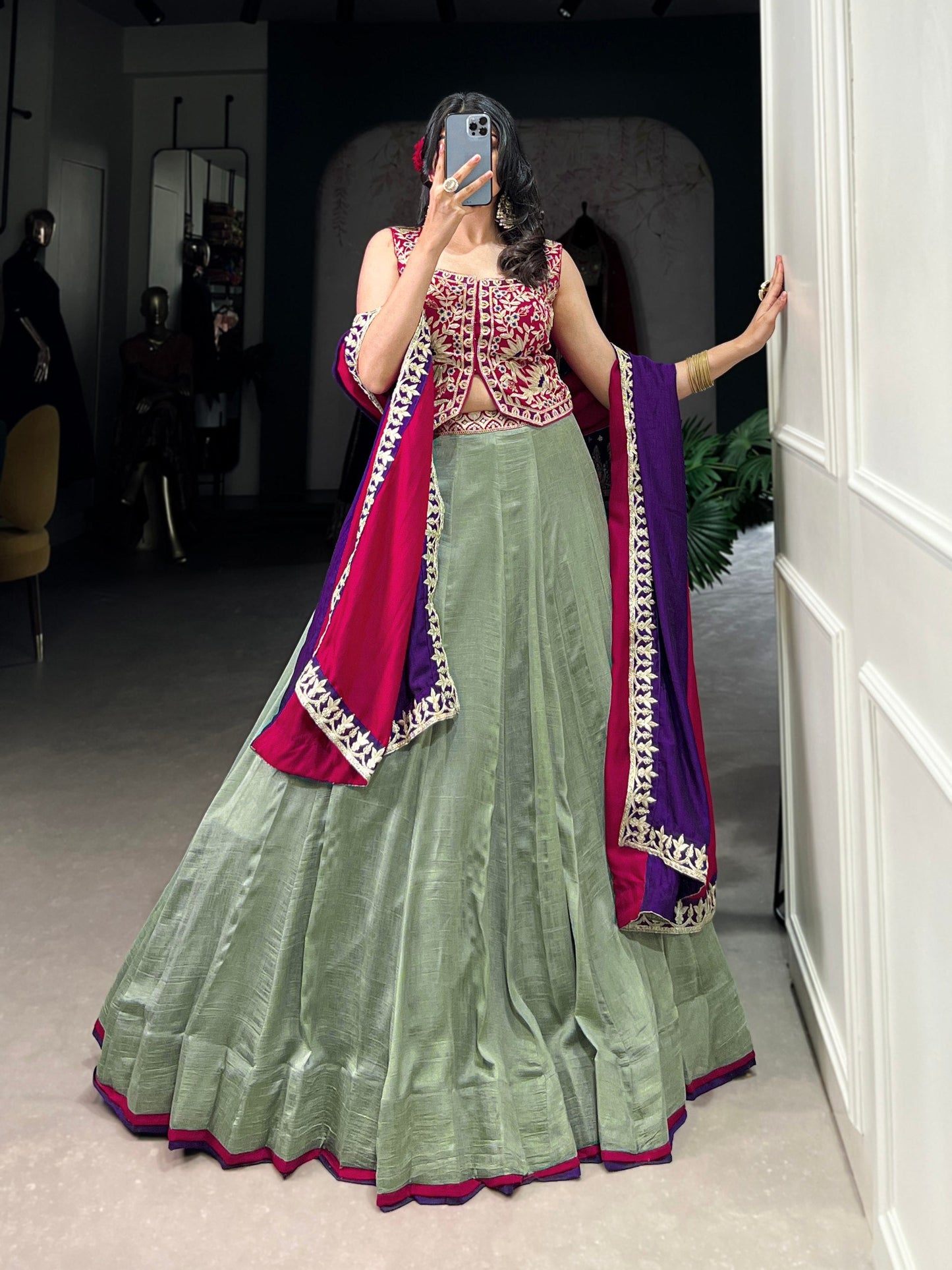 Sea Green Wedding Wear Vichitra Silk Saree