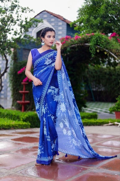 Sequance Crochet Worked Georgette Saree