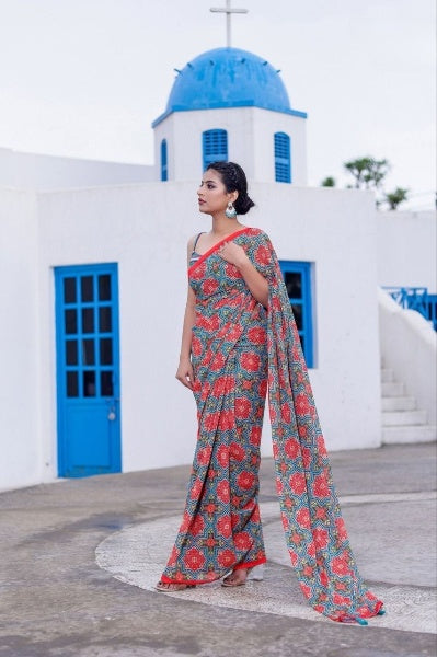 Sequance Crochet Worked Georgette Saree