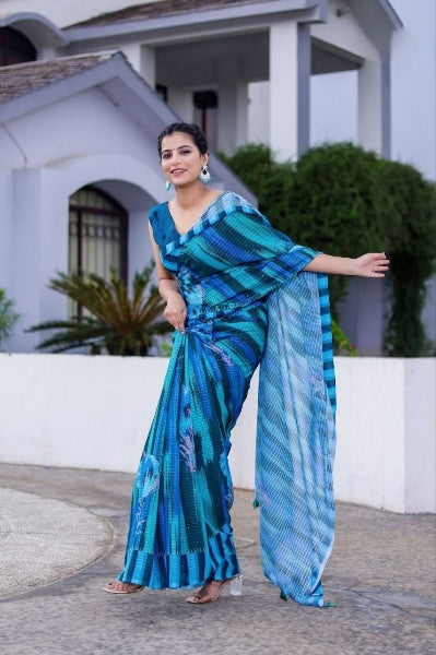 Sequance Crochet Worked Georgette Saree
