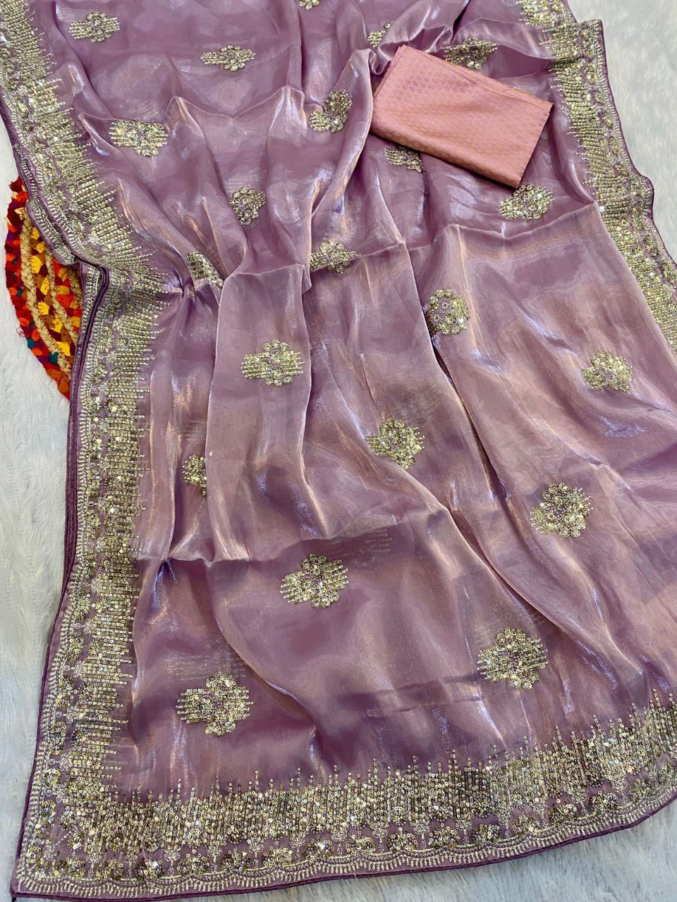 Shinning Pure Crystal Silk Jimmy Choo Saree | Replica Design