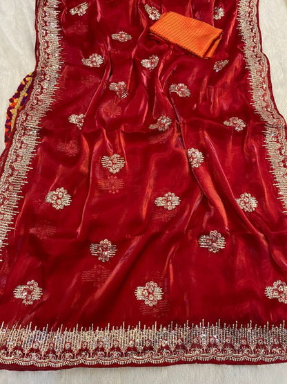 Shinning Pure Crystal Silk Jimmy Choo Saree | Replica Design