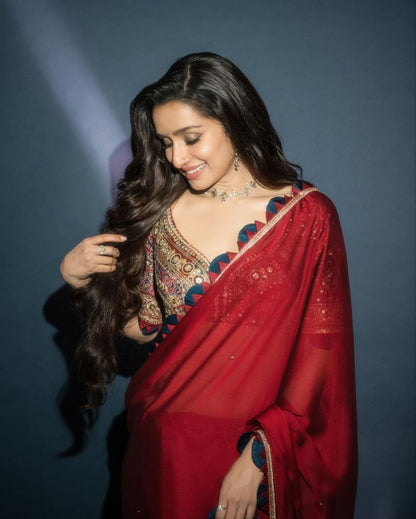 Shraddha Kapoor's Maroon Bollywood Saree