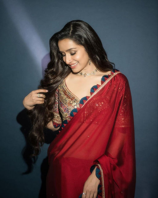 Shraddha Kapoor's Maroon Bollywood Saree