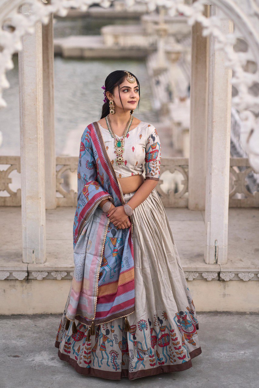 Silver Traditional Manipuri Silk Lehenga Choli