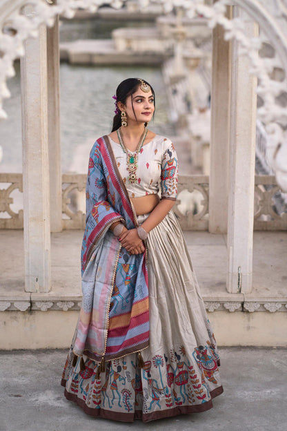 Silver Traditional Manipuri Silk Lehenga Choli