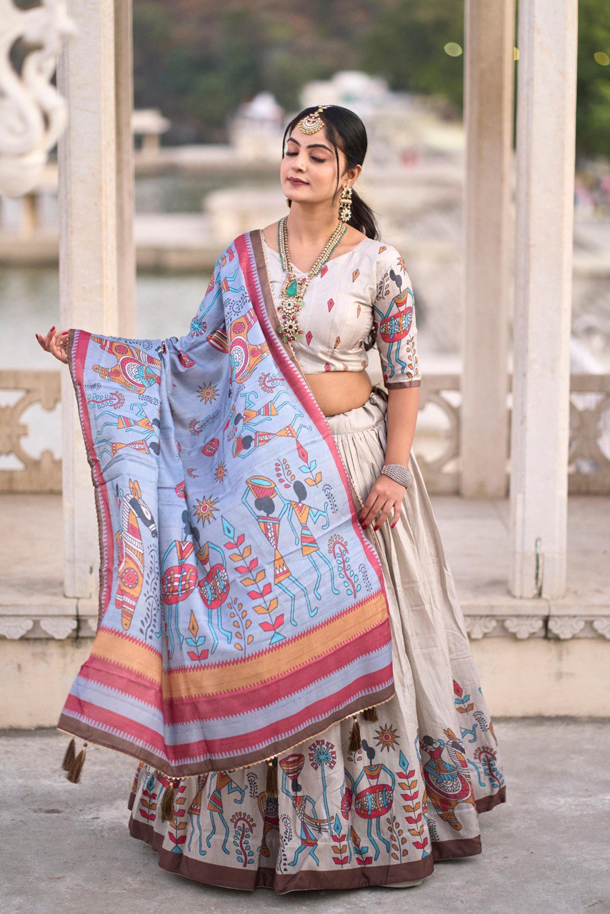 Silver Traditional Manipuri Silk Lehenga Choli