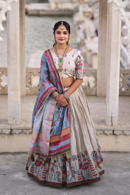 Silver Traditional Manipuri Silk Lehenga Choli