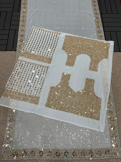 Sky Blue Designer Party Wear Georgette Saree | Replica Design