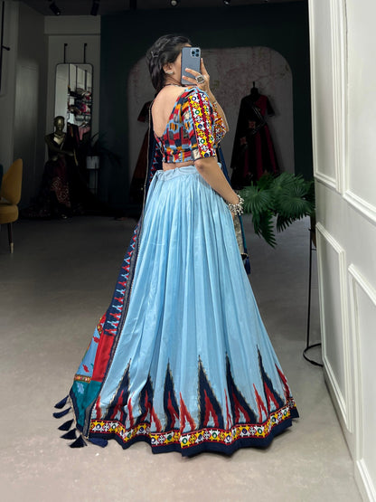 Sky Blue Designer Tussar Silk Lehenga Choli