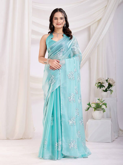 Sky Blue Party Wear Zimmy Choo Silk Saree