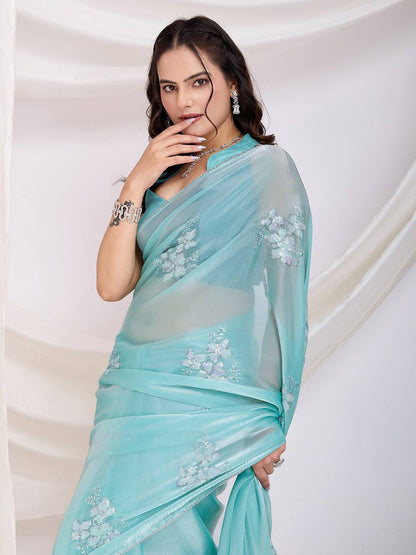 Sky Blue Party Wear Zimmy Choo Silk Saree