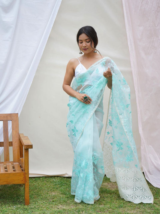 Sky Party Wear Organza Silk Saree