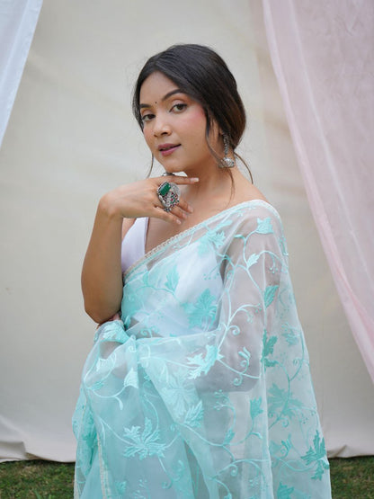 Sky Party Wear Organza Silk Saree